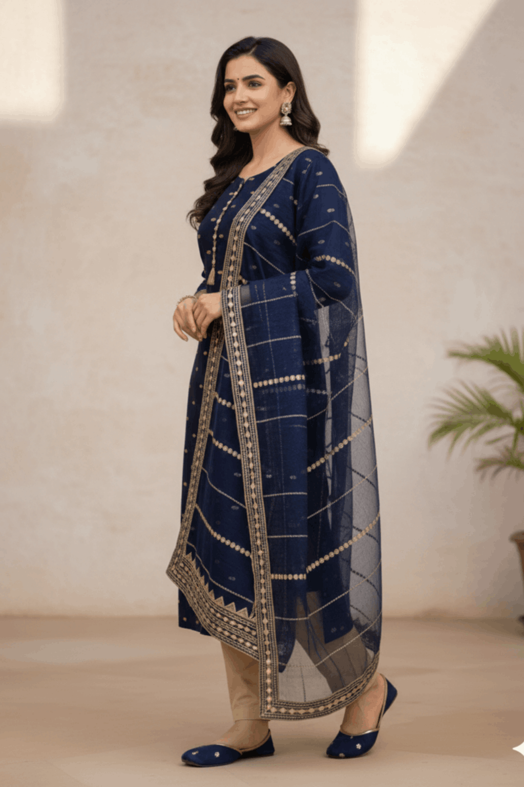 3pc Unstich Full Heavy Embroidered suit - Nevy Blue