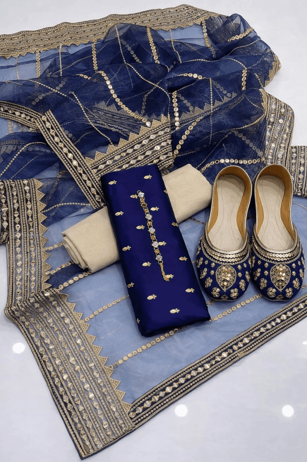 3pc Unstich Full Heavy Embroidered suit - Nevy Blue