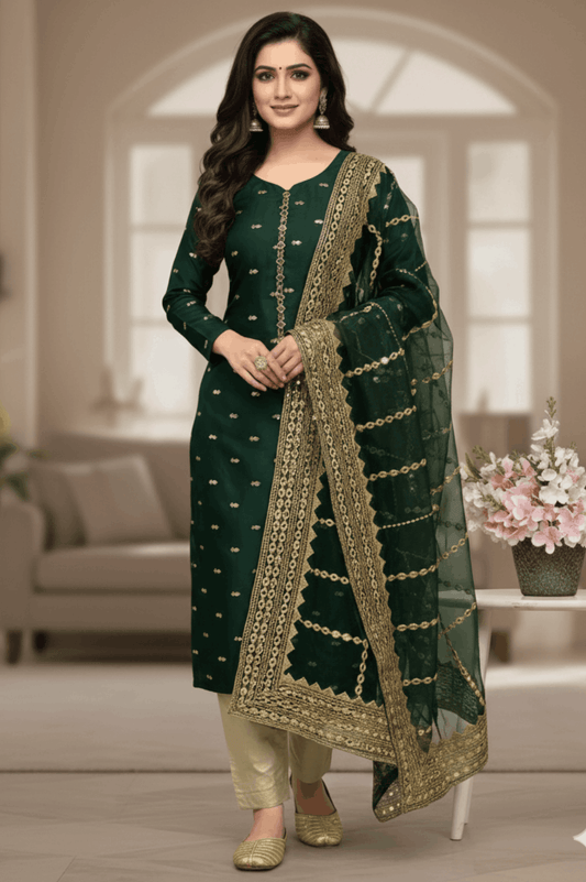 3pc Unstich Full Heavy Embroidered - Bottle Green