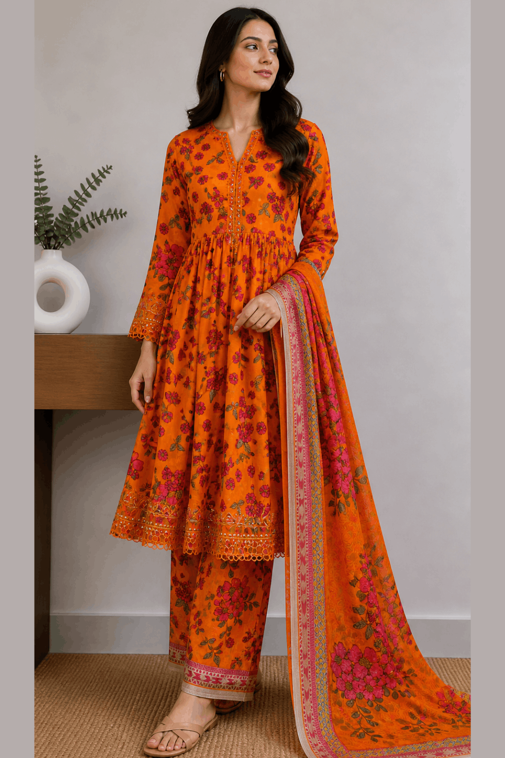 Breeza Digital Printed 3PC Frock Ready to Wear Design No- 7511