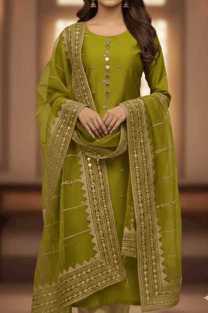 3pc Unstich Full Heavy Embroidered suit - DUE