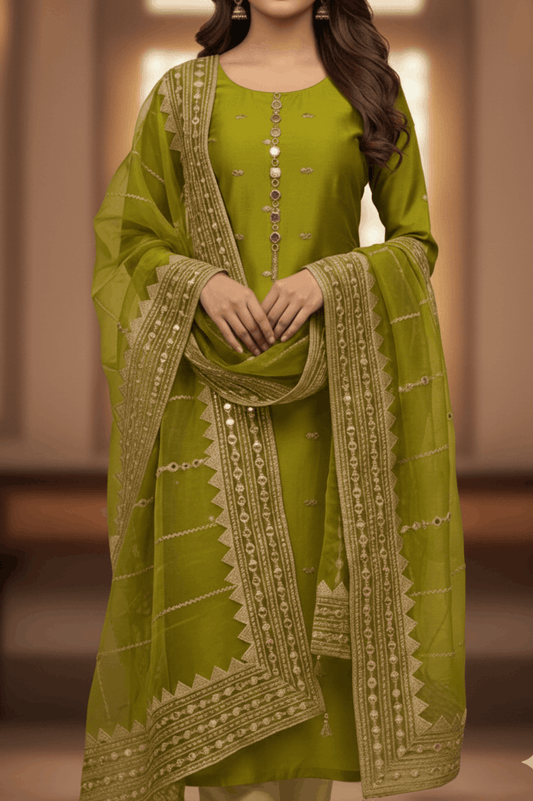 3pc Unstich Full Heavy Embroidered suit - DUE