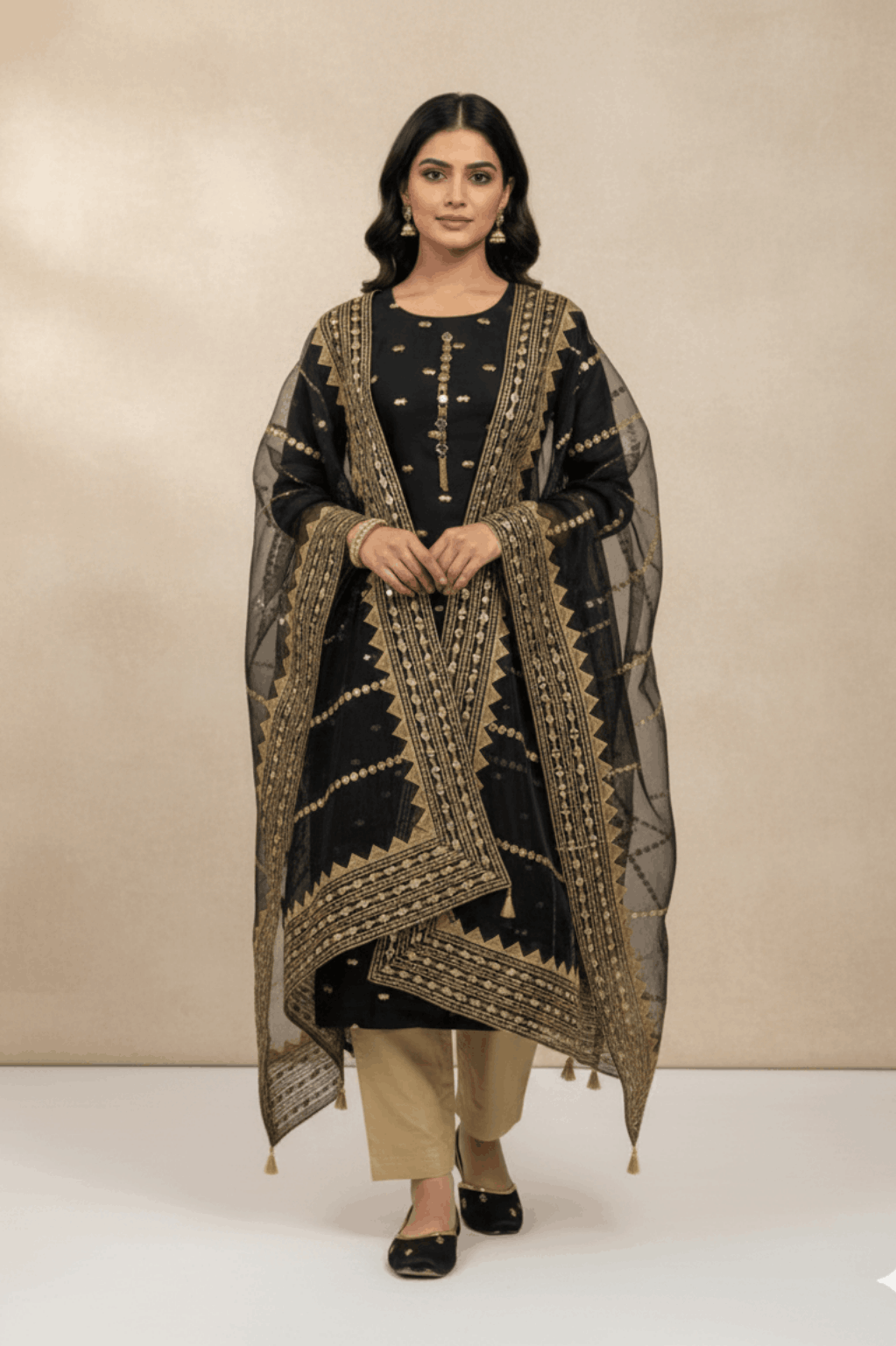 3pc Unstich Full Heavy Embroidered - Black