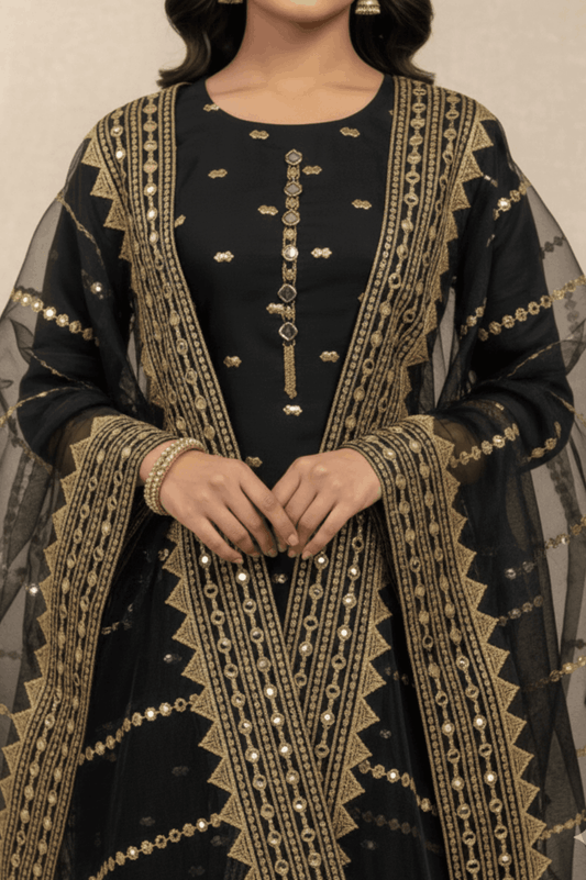 3pc Unstich Full Heavy Embroidered - Black