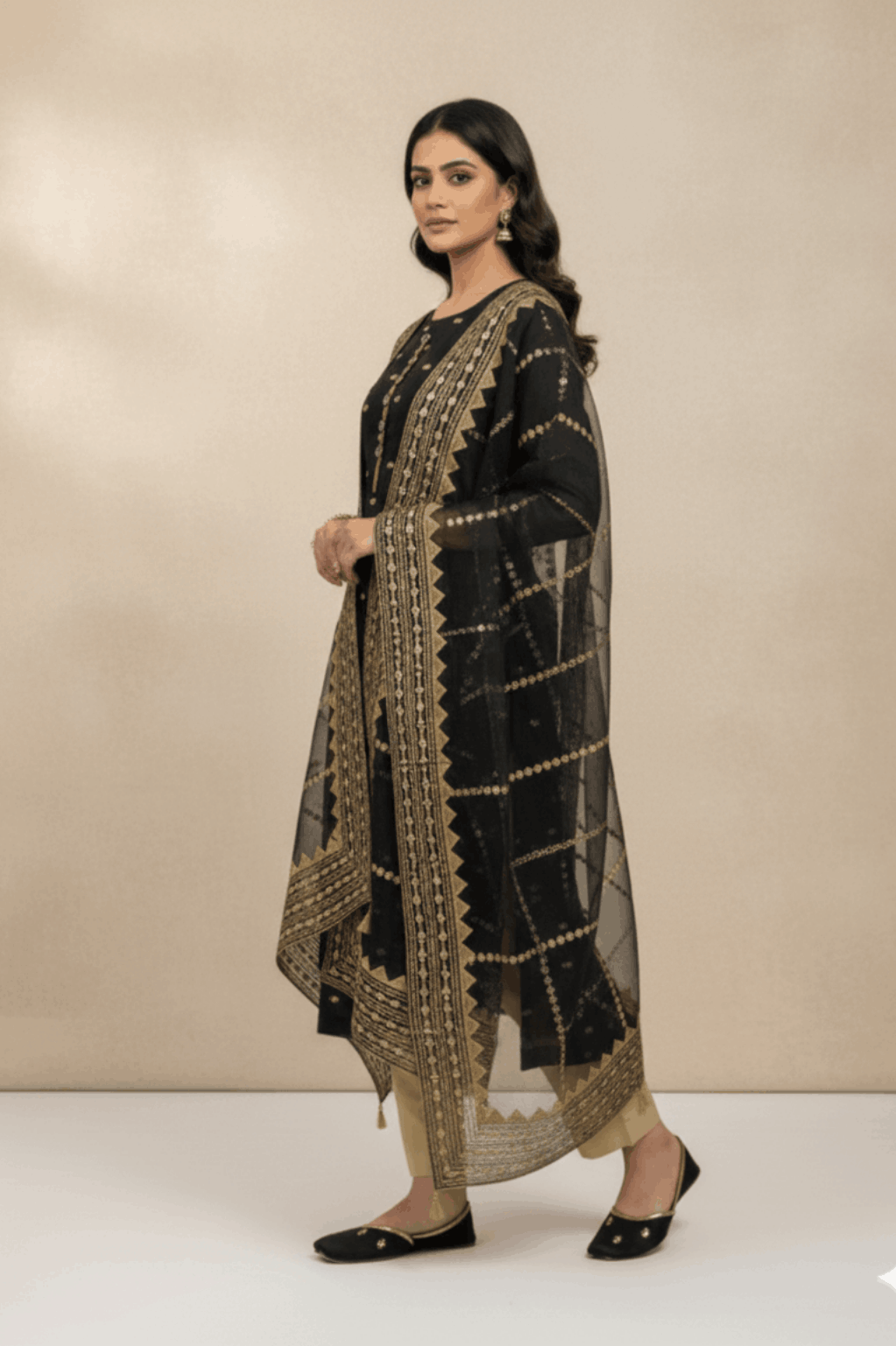 3pc Unstich Full Heavy Embroidered - Black
