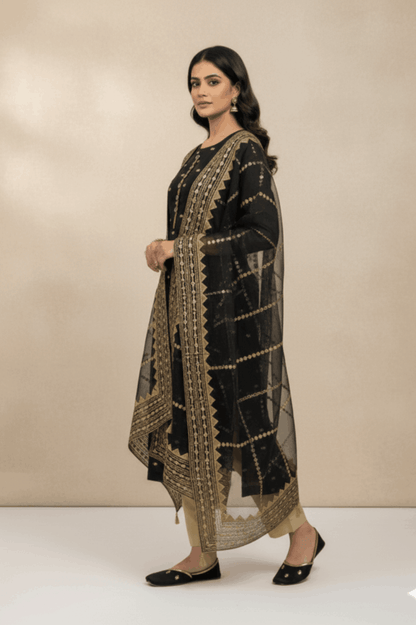 3pc Unstich Full Heavy Embroidered - Black