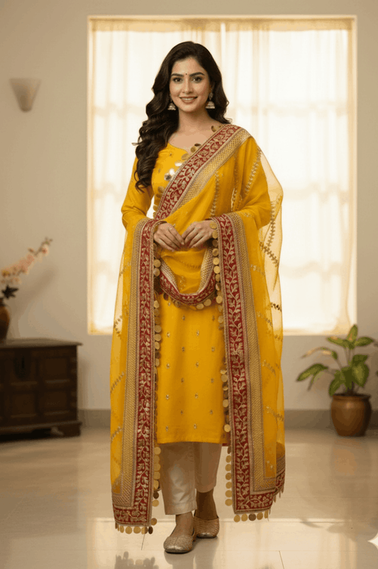 3pc Unstich Full Heavy Embroidered - Yellow