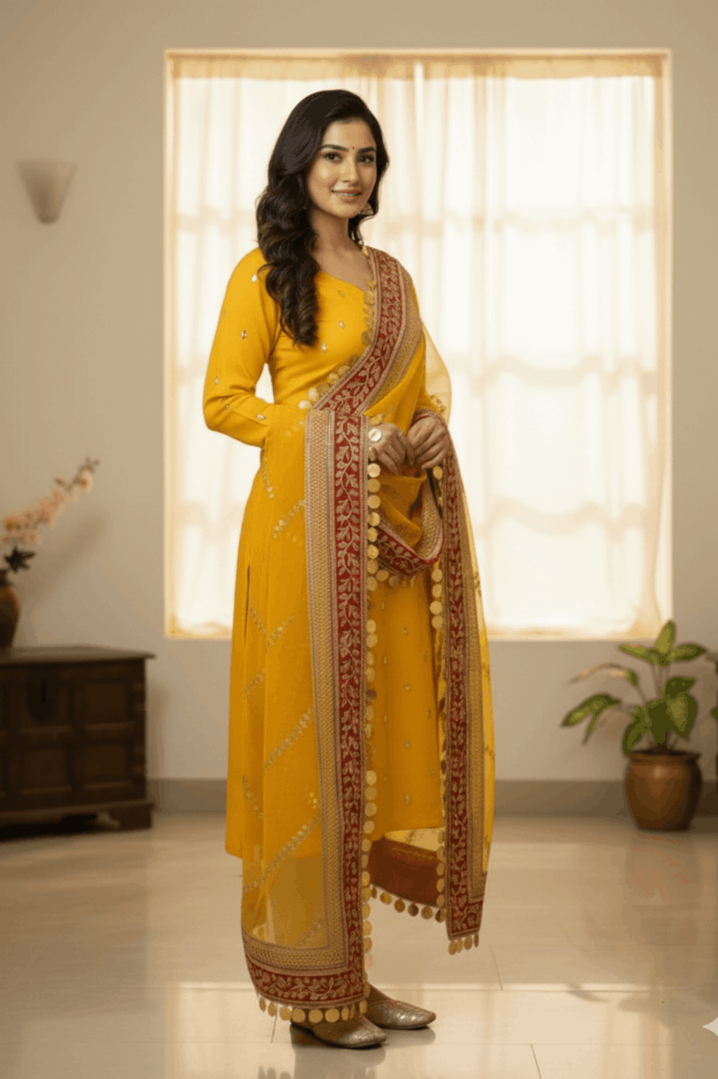 3pc Unstich Full Heavy Embroidered - Yellow