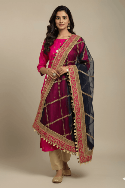 3pc Unstich Full Heavy Embroidered - Shoking Nevy Blue