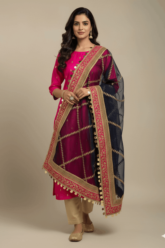 3pc Unstich Full Heavy Embroidered - Shoking Nevy Blue