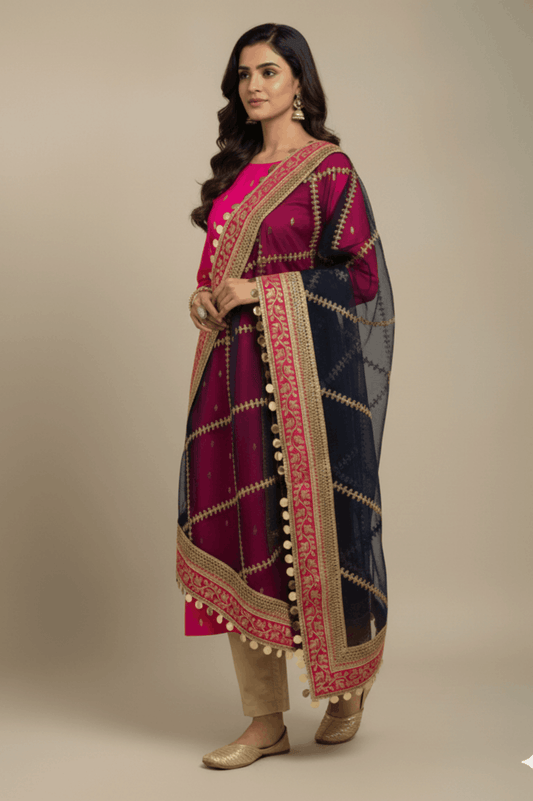 3pc Unstich Full Heavy Embroidered - Shoking Nevy Blue