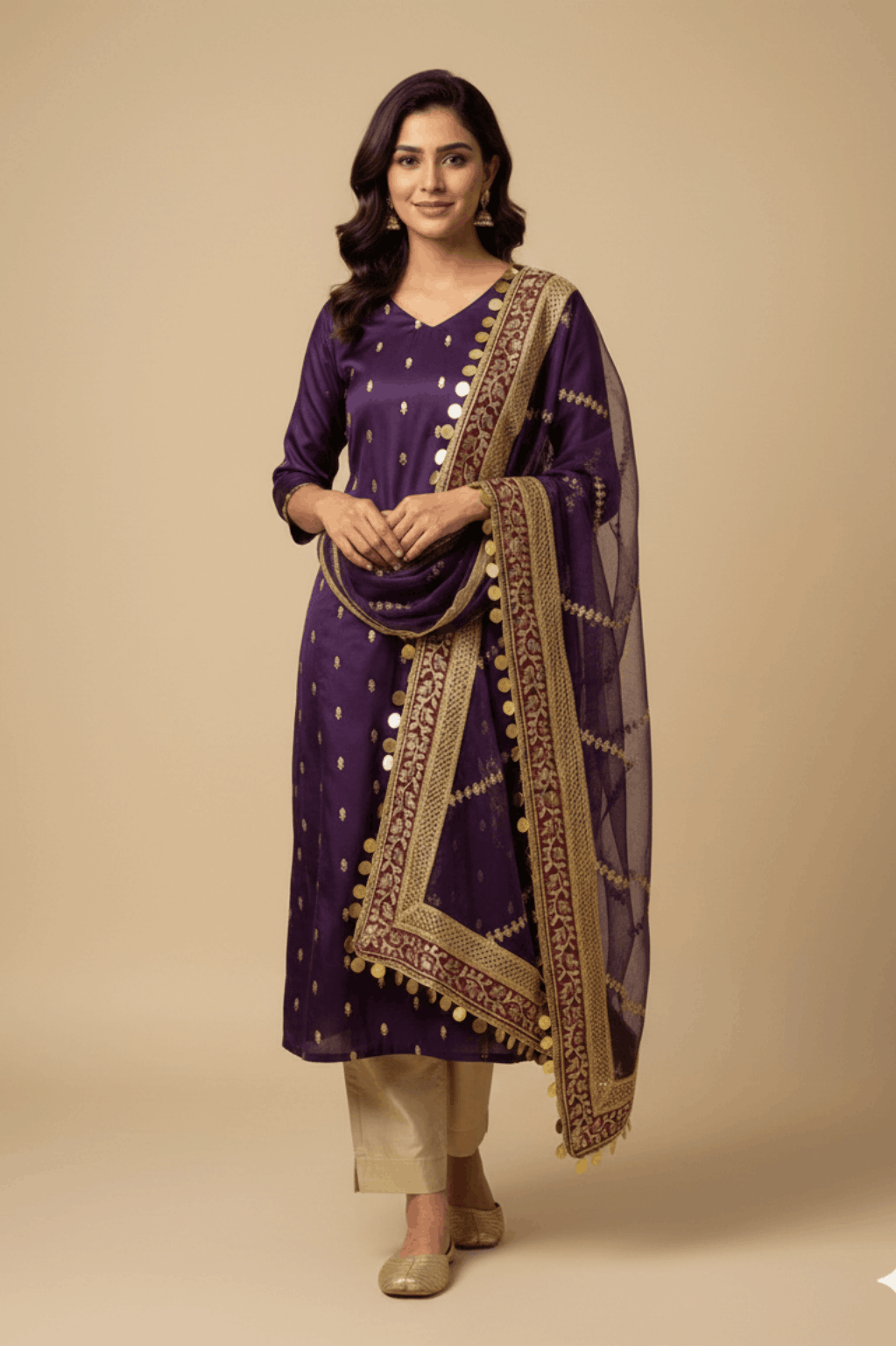 3pc Unstich Full Heavy Embroidered - Purple