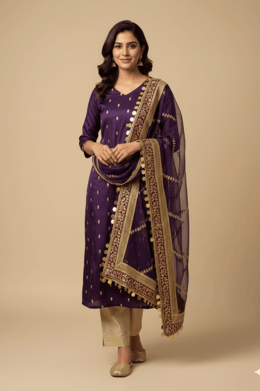 3pc Unstich Full Heavy Embroidered - Purple