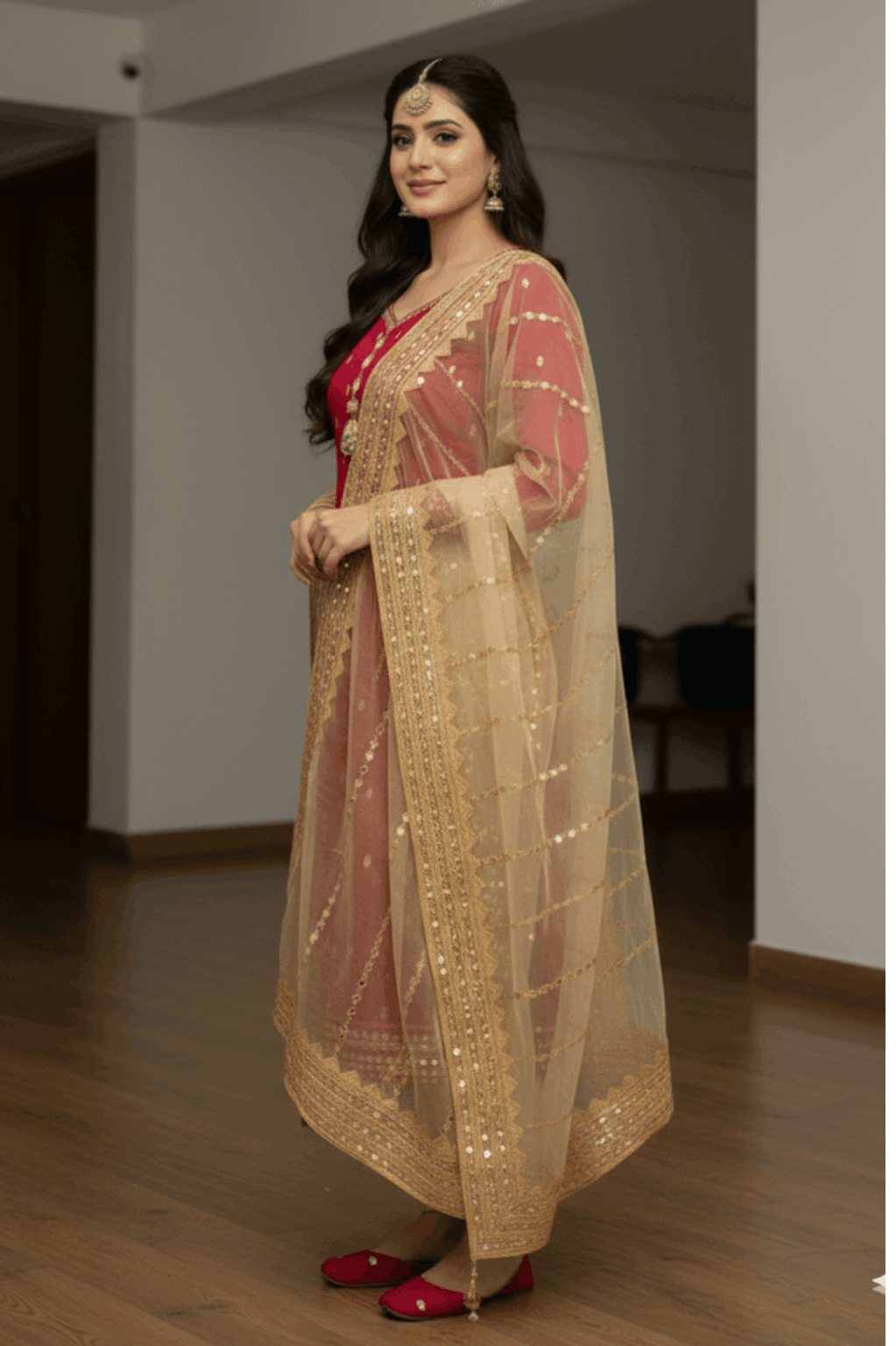 3pc Unstich Full Heavy Embroidered - Skin Red