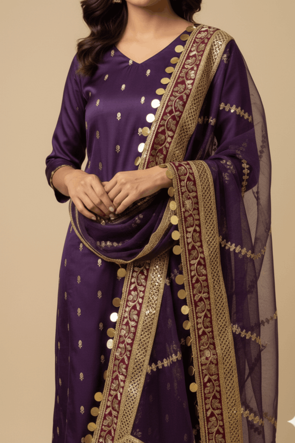 3pc Unstich Full Heavy Embroidered - Purple