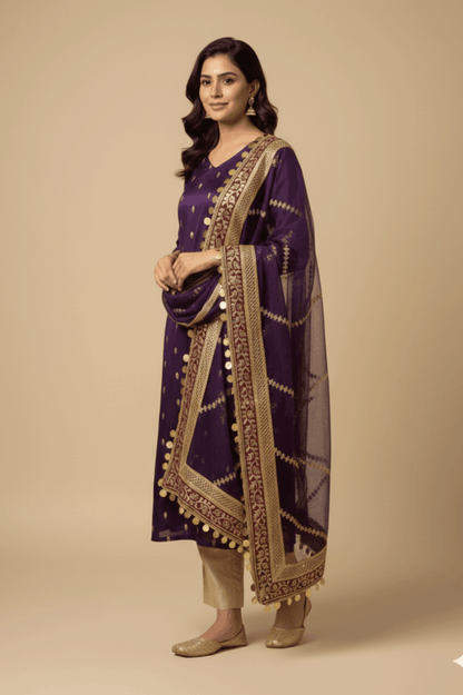 3pc Unstich Full Heavy Embroidered - Purple