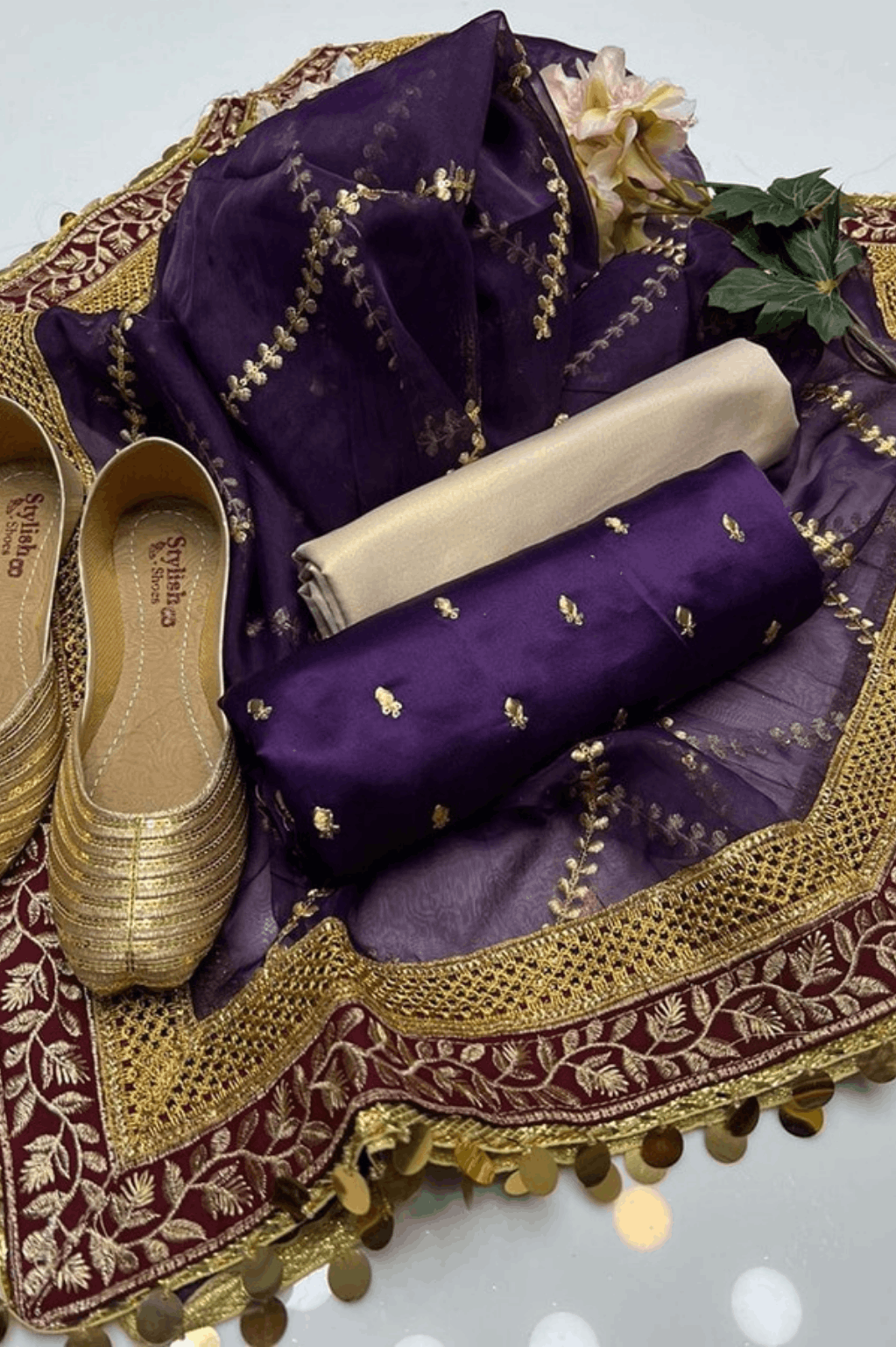 3pc Unstich Full Heavy Embroidered - Purple