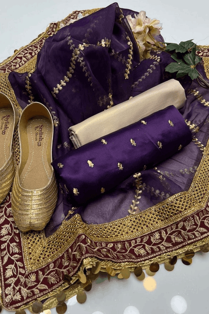 3pc Unstich Full Heavy Embroidered - Purple