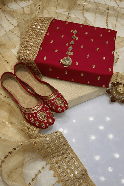 3pc Unstich Full Heavy Embroidered - Skin Red