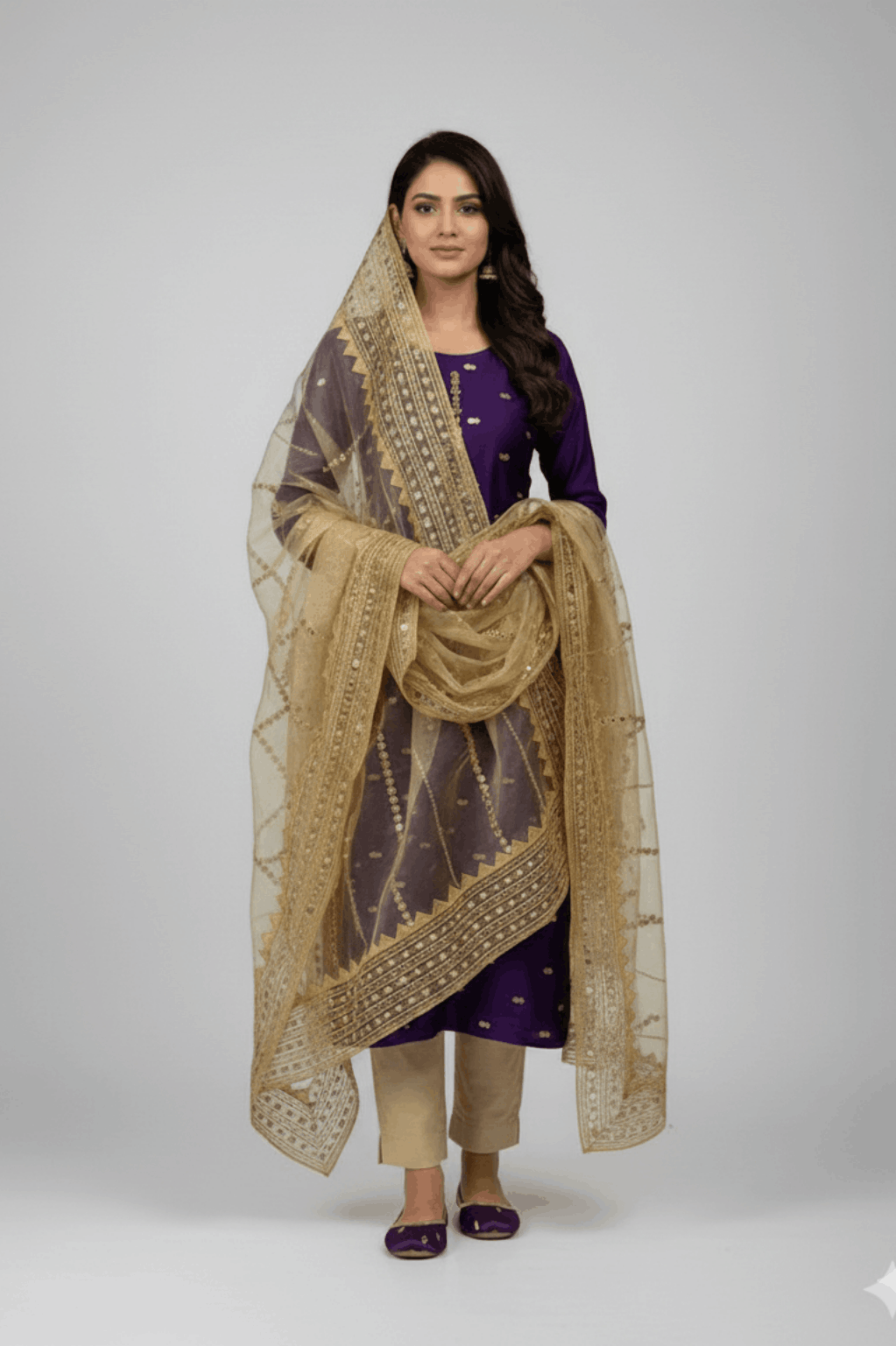 3pc Unstich Full Heavy Embroidered - Skin Jamni