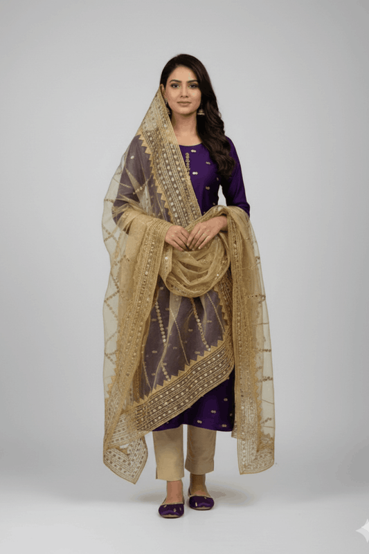 3pc Unstich Full Heavy Embroidered - Skin Jamni