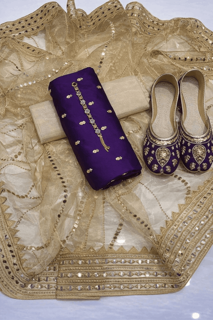 3pc Unstich Full Heavy Embroidered - Skin Jamni