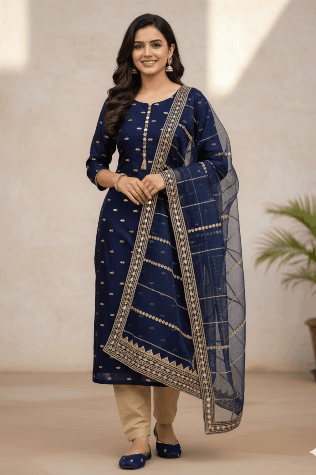 3pc Unstich Full Heavy Embroidered suit - Nevy Blue